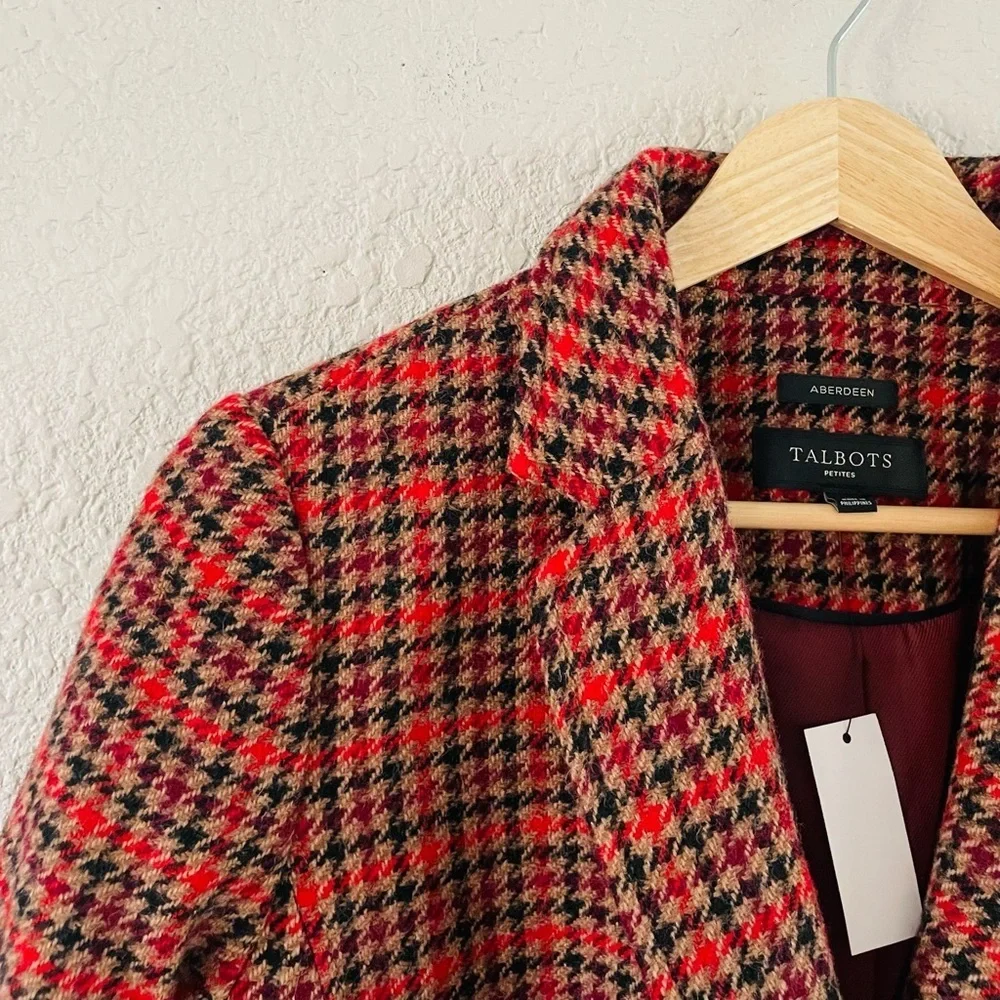 Talbots Petite Herringbone Plaid Velvet Collar Blazer - Picture 7 of 15